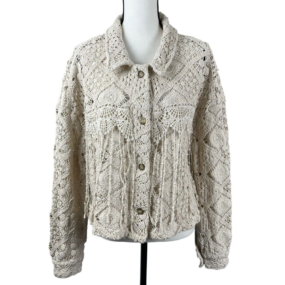 Miss Me Cream Crochet Fringe Jacket